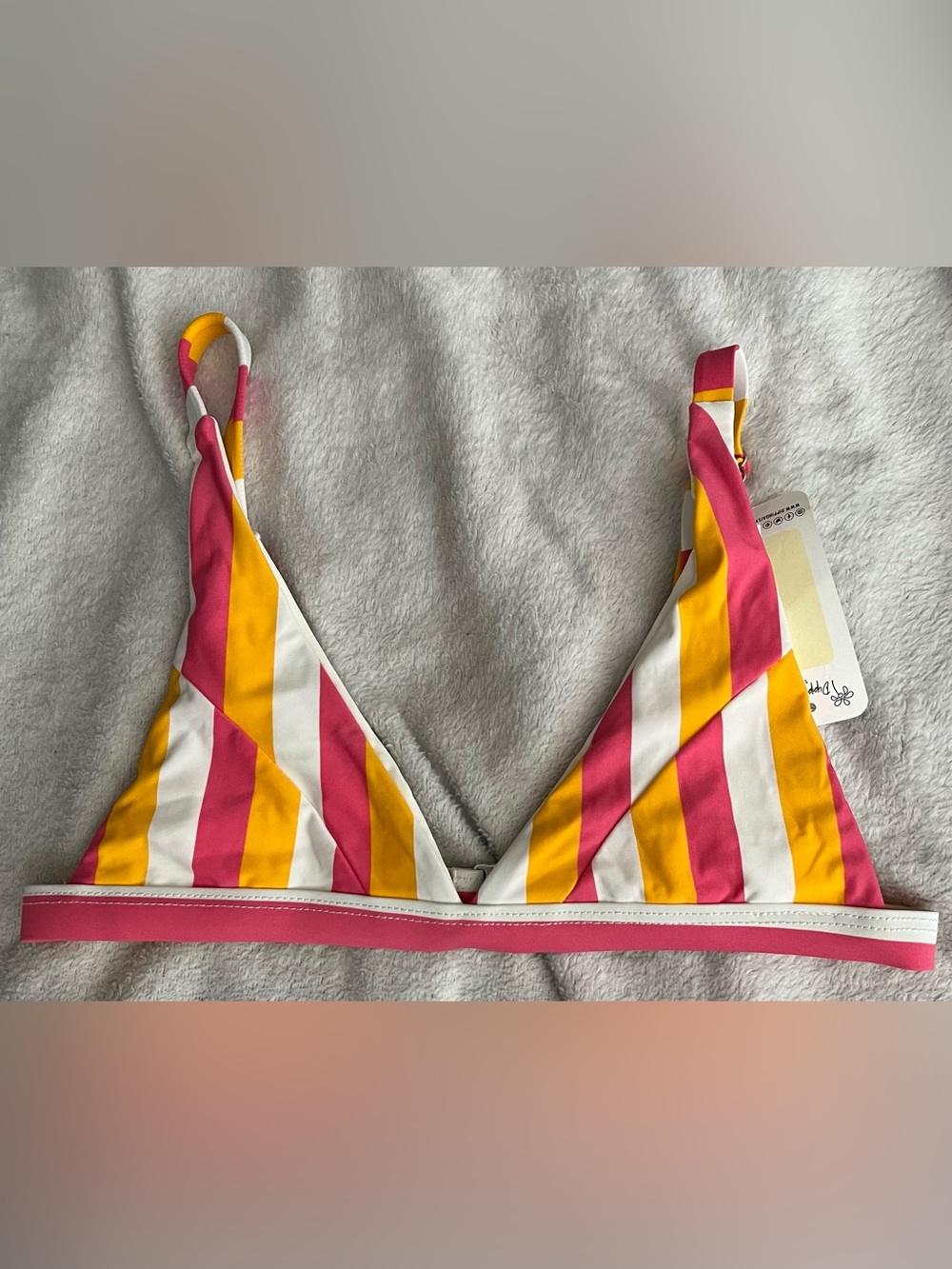 NWT Dippin’ Daisy’s Striped Triangle Bikini Top in Pink, Yellow & White